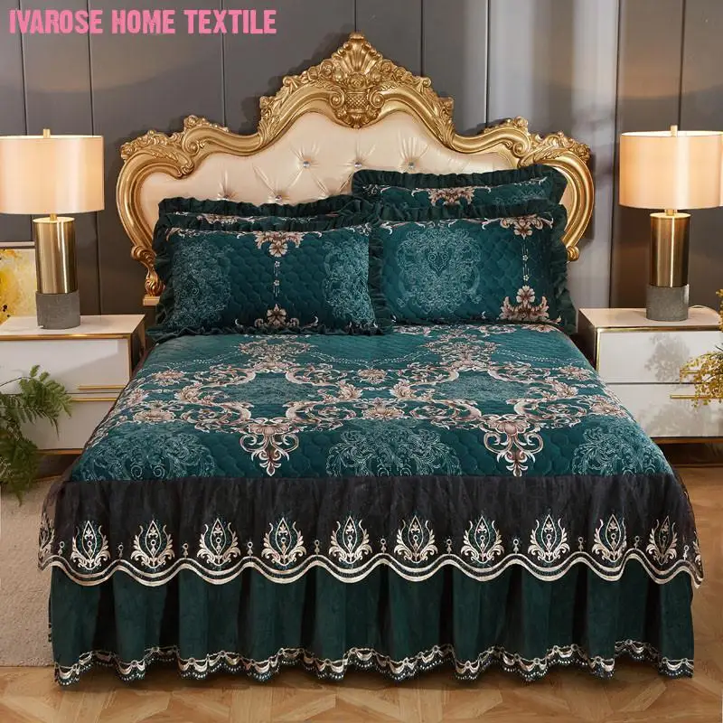 Роскошное вельветовое стеганое покрывало для кровати с 3 боковыми покрытиями 17