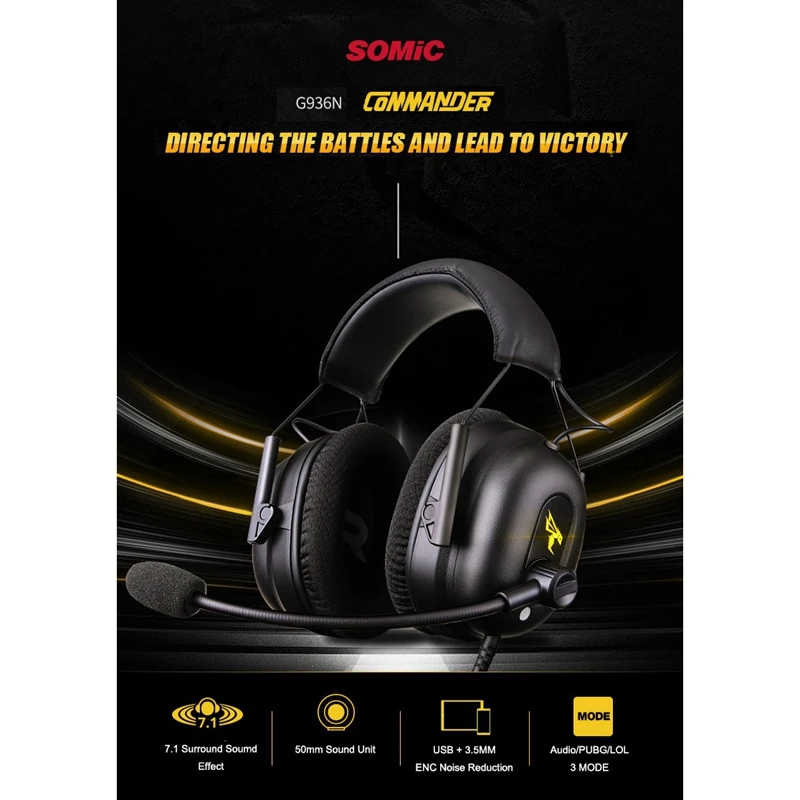 SOMIC G936N Gamer Earphones 7.1 Virtual Gaming Headsets Surround Sound USB 3.5mm Noise Cancelling Headphones for PS4 PC Games