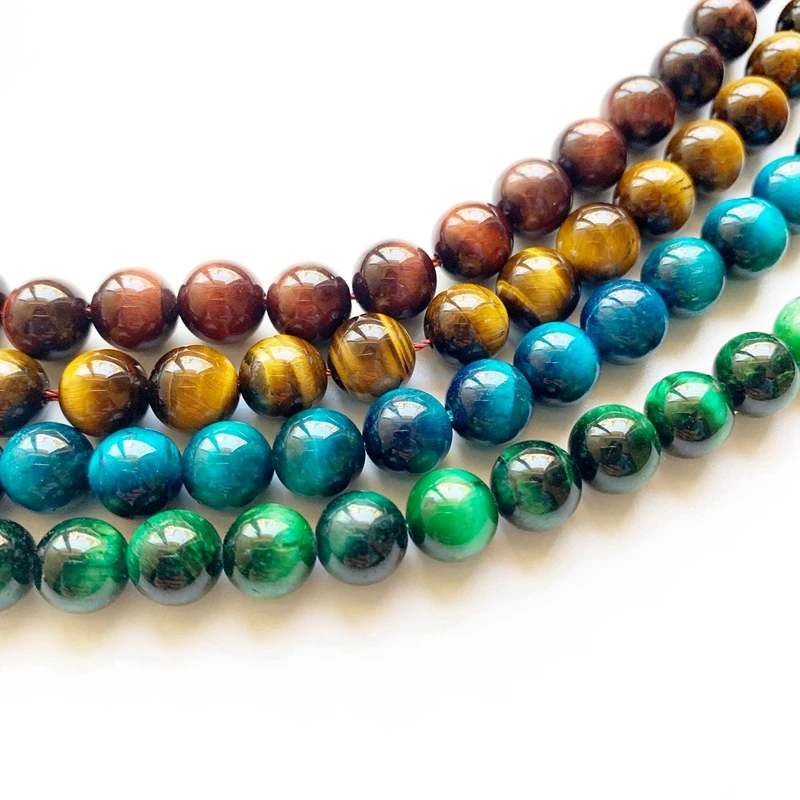 Natural Healing Crystal Beads Strand Gold Red Green Blue Tiger Eye Stone Loose Round 4 6 8mm | Украшения и аксессуары