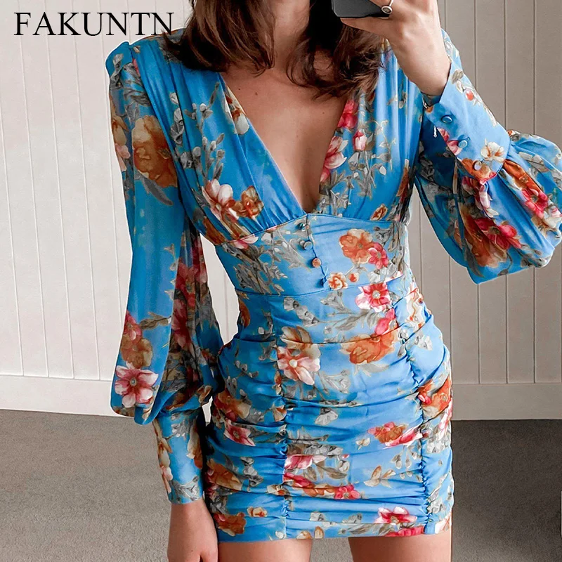

Women's Floral Dress Autumn Winter Vintage Long Sleeve Casual Elegant Party Dresses For Women 2021 Sexy Bodycon Female Dress