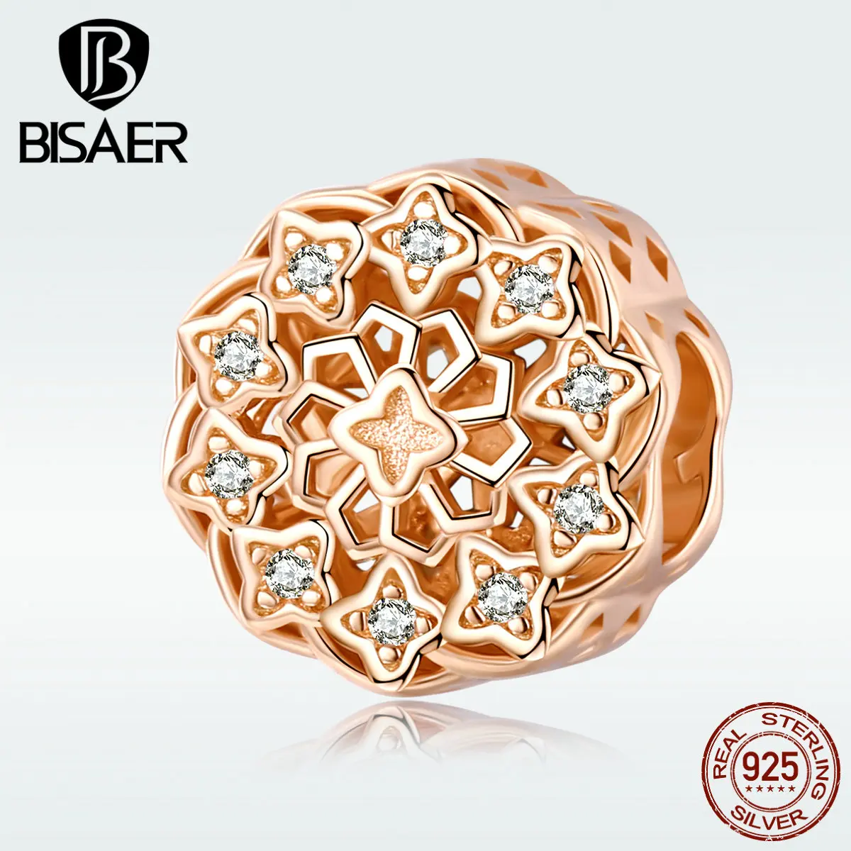 BISAER, Настоящее серебро 925 пробы, розы, цветы, окна, бусины, амулеты, подходят для шарма, браслеты, серебро 925, изготовление ювелирных изделий ECC1279