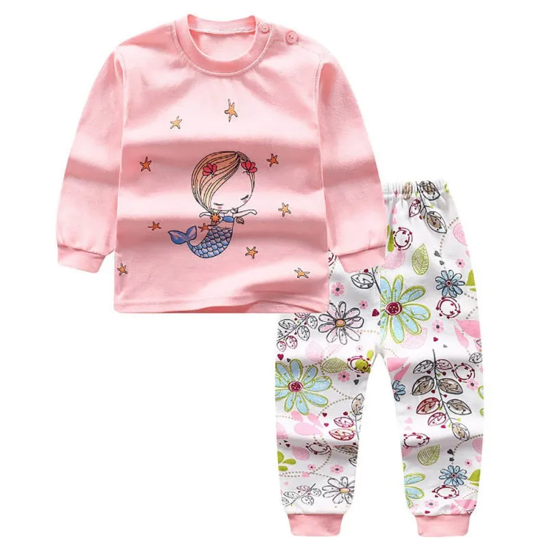 

Spring Autumn New Style Baby Kids Boys Girls Cartoon Print Long Sleeve Outfits Sets Cotton Comfortable Tops+Trousers Pajamas