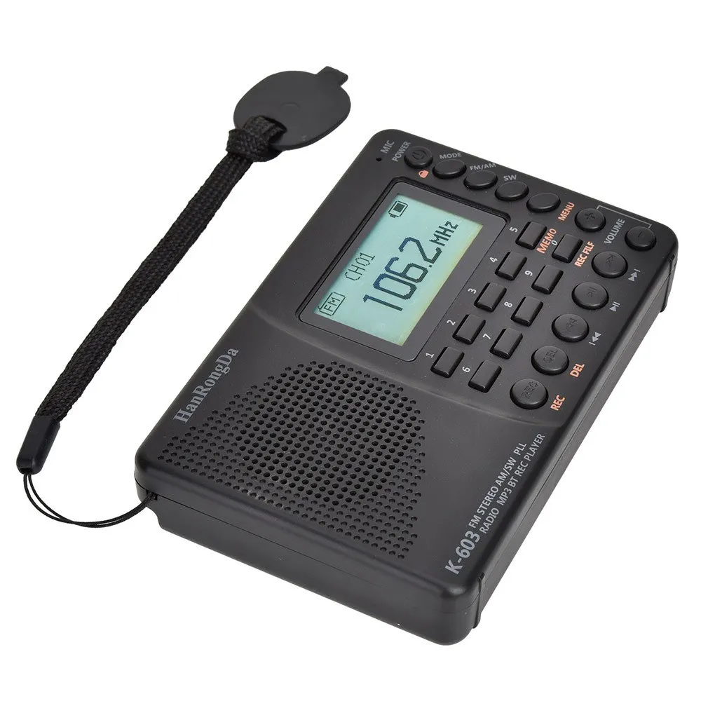 Портативное радио AM/FM/SW/BT/TF карманное USB MP3 цифровой рекордер поддержка TF карты