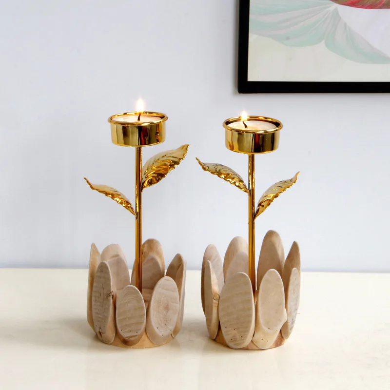 

Modern Wood Candle Holders Elegant Simple Bulk Pillar Dinning Table Candlestick Metal Centros De Mesa Gold Home Decor BS60CH