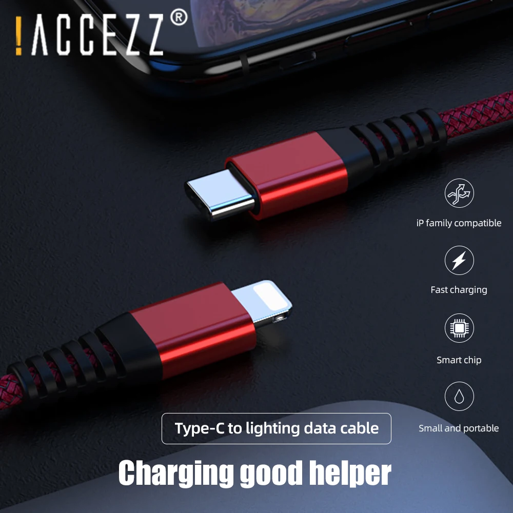 ! Кабель USB ACCEZZ с подсветкой для iPhone 11 XS Pro Max XR 7 8 Plus iPad Type C на Pin провод быстрой
