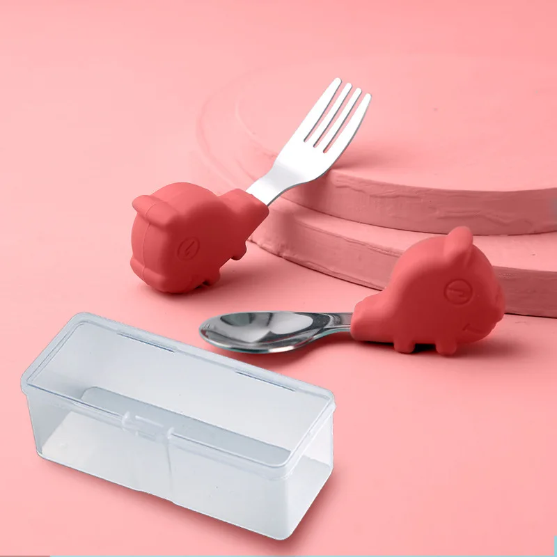 

Baby Gadgets Tableware Set Children Utensil Stainless Steel Toddler Dinnerware Cutlery Cartoon Infant Food Feeding Spoon Fork