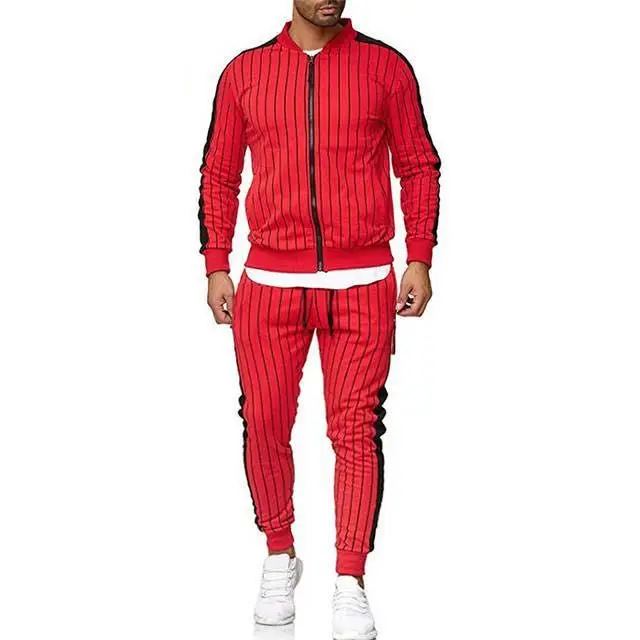 

Men Tracksuit Striped Sports Two-Piece Suit Zipper Set Casual Running Set Jacket Cardigan Outdoor Slim Sweatpants Gym Joggers