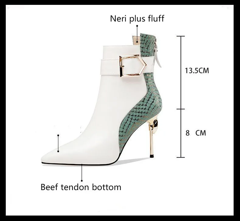 Ladies Sexy Martin Boots High Heels Women Fashion Pointed Tip Shoes Autumn Winter Ankle Splicing Boots Non-slip Booties Female