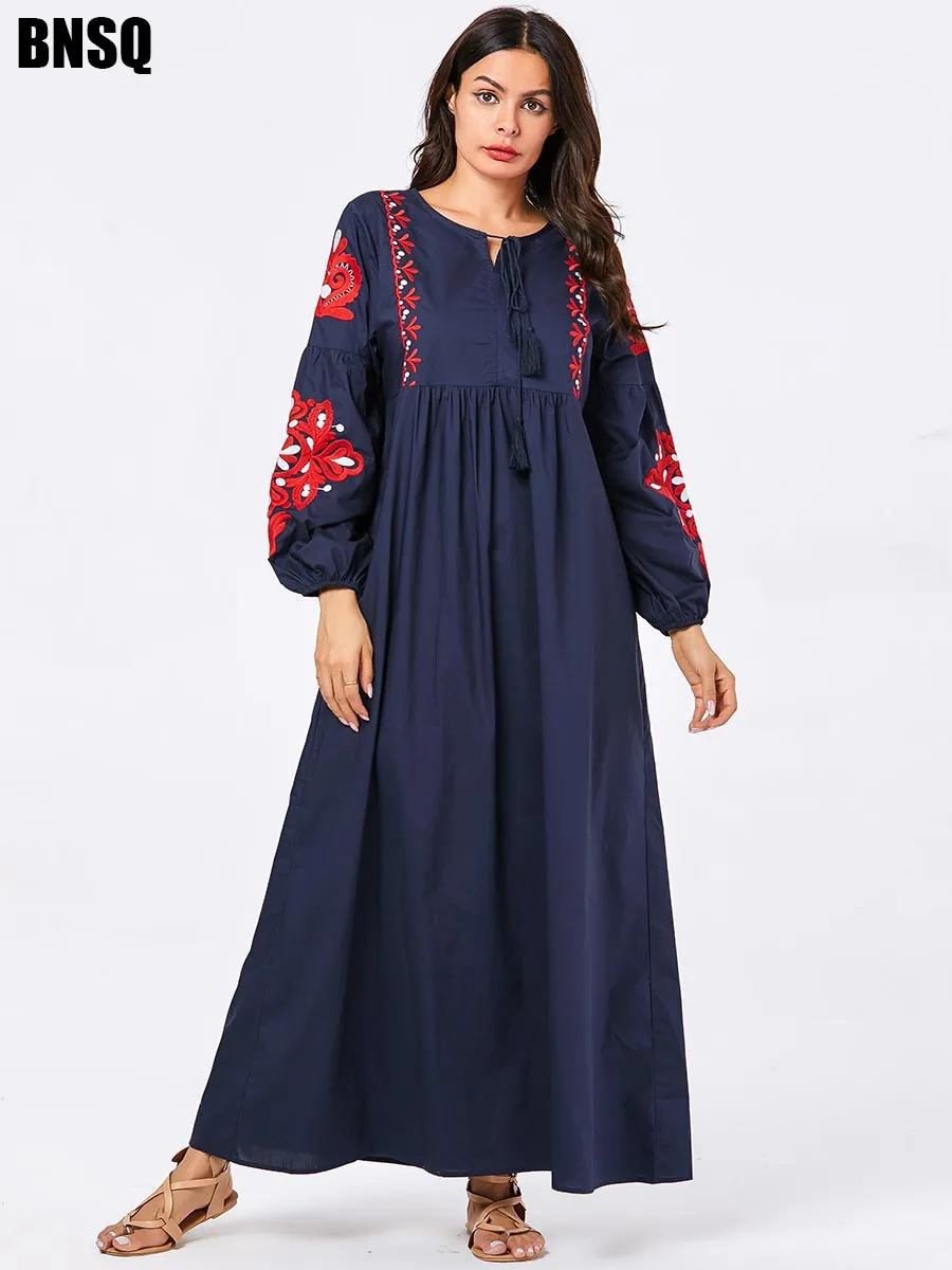 navy BNSQ женские мусульманские Длинные платья плюс размер халат вышивка abaya открытый Дубай Парер Рамадан Повседневный кафтан длинное платье - Цвет: navy