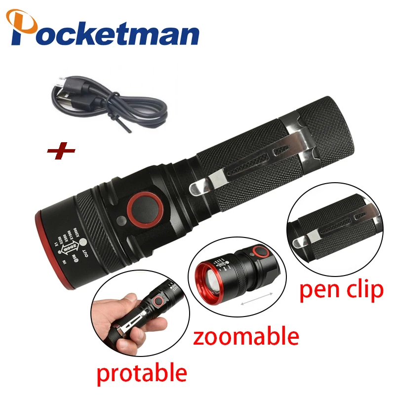 Портативный светодиодный мини фонарик регулируемый 3 режима XML T6 5000лм 18650 питание