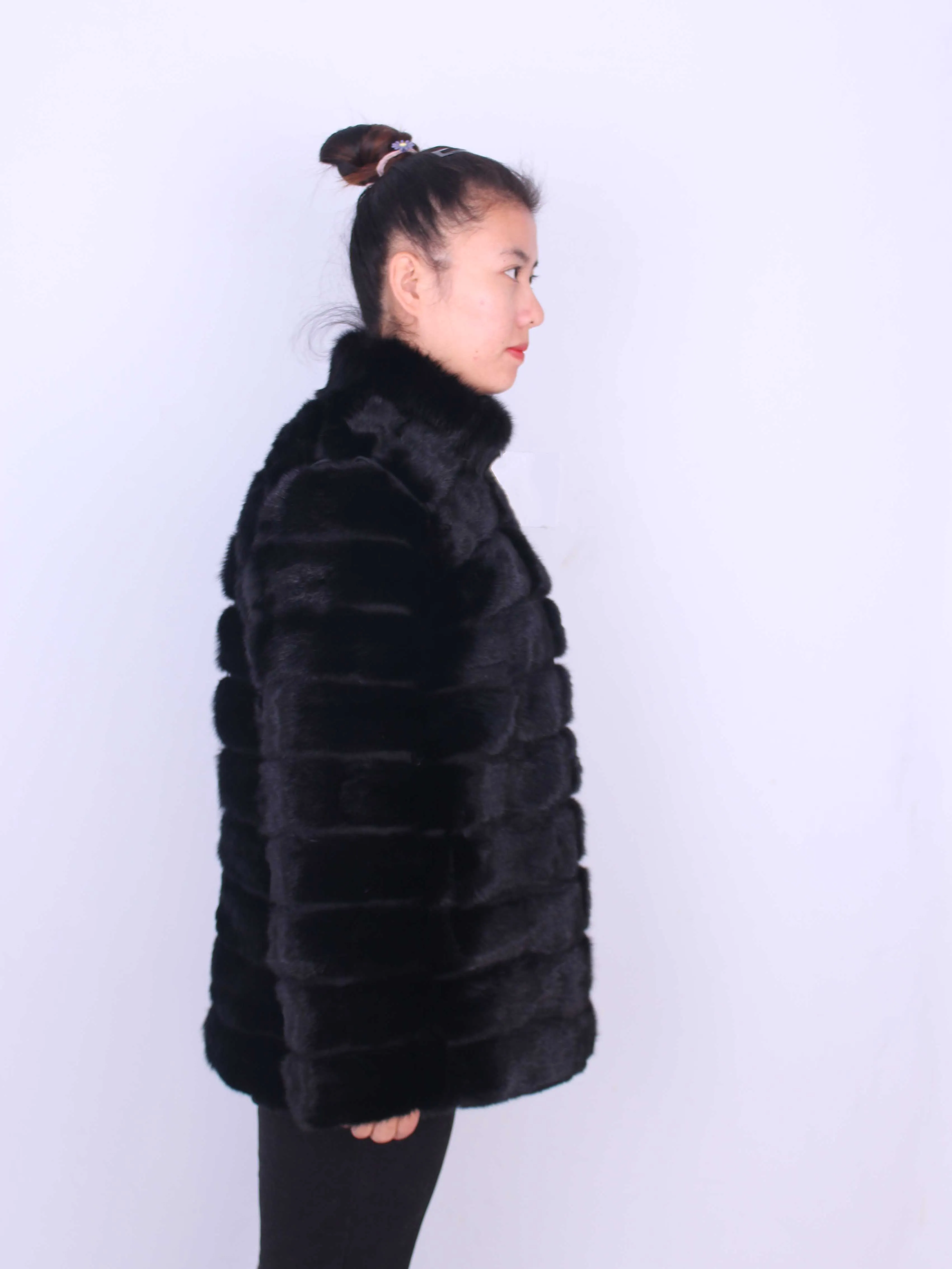 Linhaoshengyue    long 70cm  sleeve long 60cm fashion winter fur coat  Real fur mink fur women coat with collar