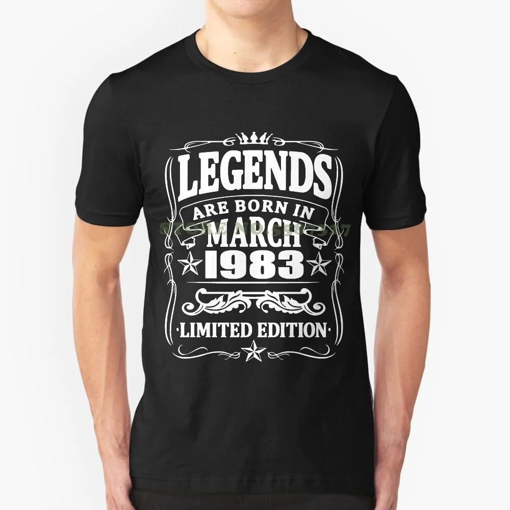 Мужская/женская футболка с надписью Legends are born in march 1983|Мужские футболки| |