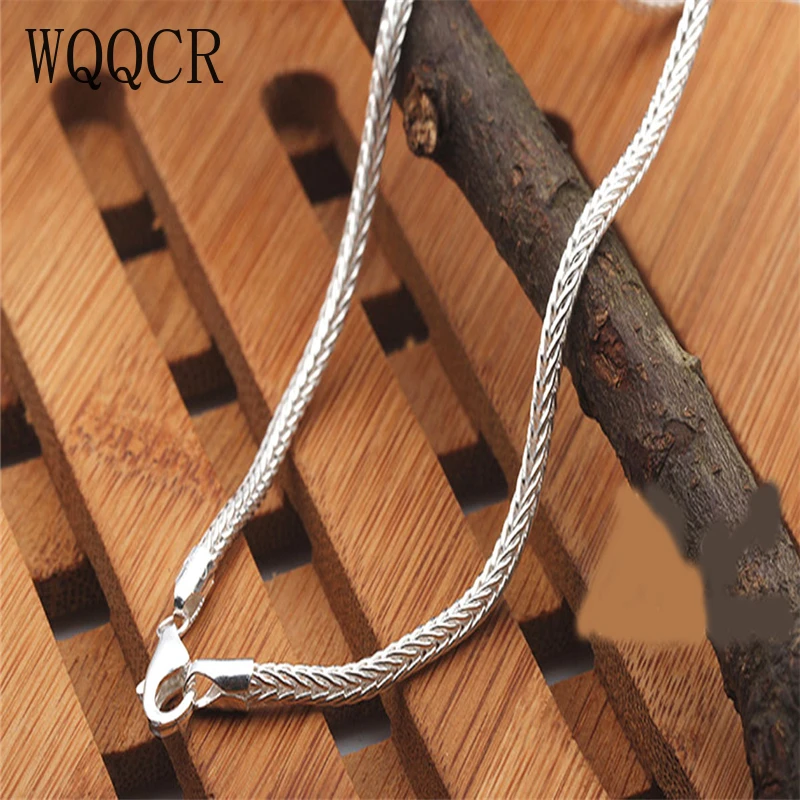 WQQCR 1PCS 18 inch 925 Sterling silver plating "FOX TAIL" Chain Necklaces 16-30inch 2MM Men's Women's Fine Necklace Accessories