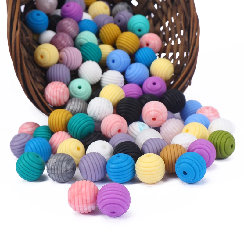 Cuentas en espiral de silicona para chupete, accesorios de juguete para masticar, cuentas redondas de 15mm, sin BPA, 20 unids/lote-0