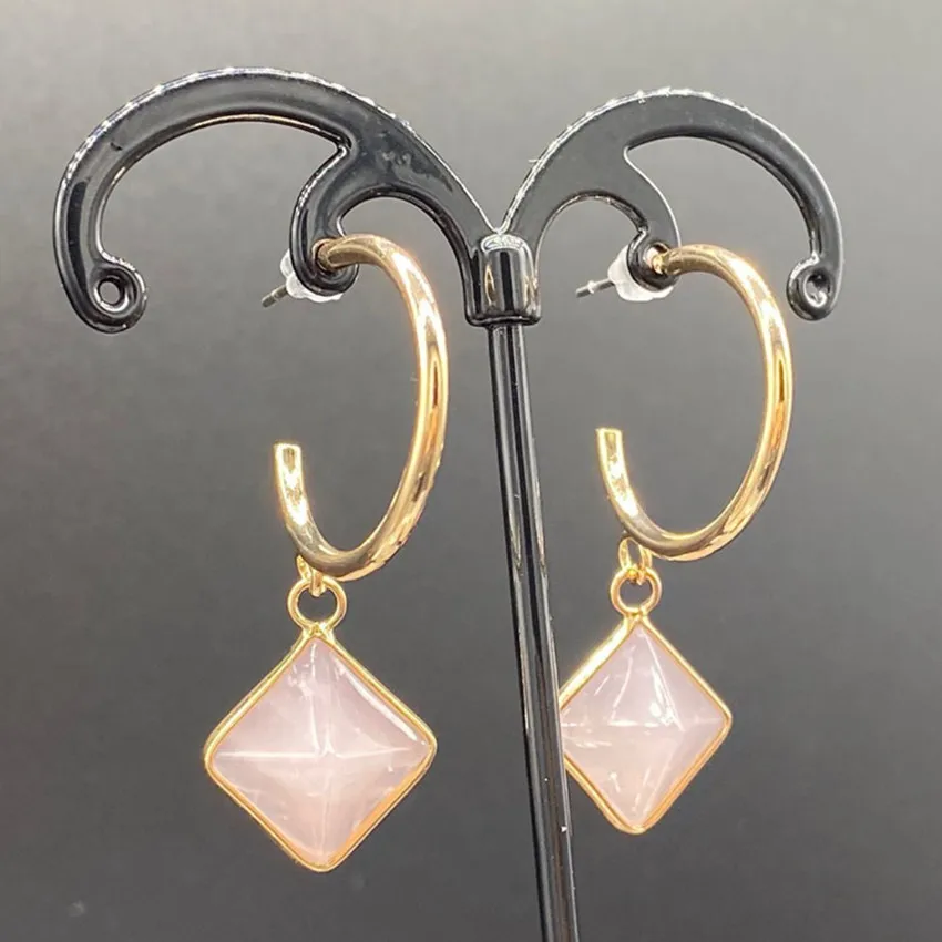 FYJS Unique Light Yellow Gold Color Square Pyramid Green Aventurine Dangle Earrings Golden Sand Stone Jewelry | Украшения и