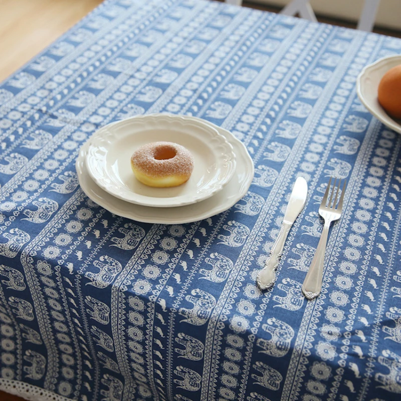 Современная скатерть для стола в полоску с синим слоном тайском стиле кружевным