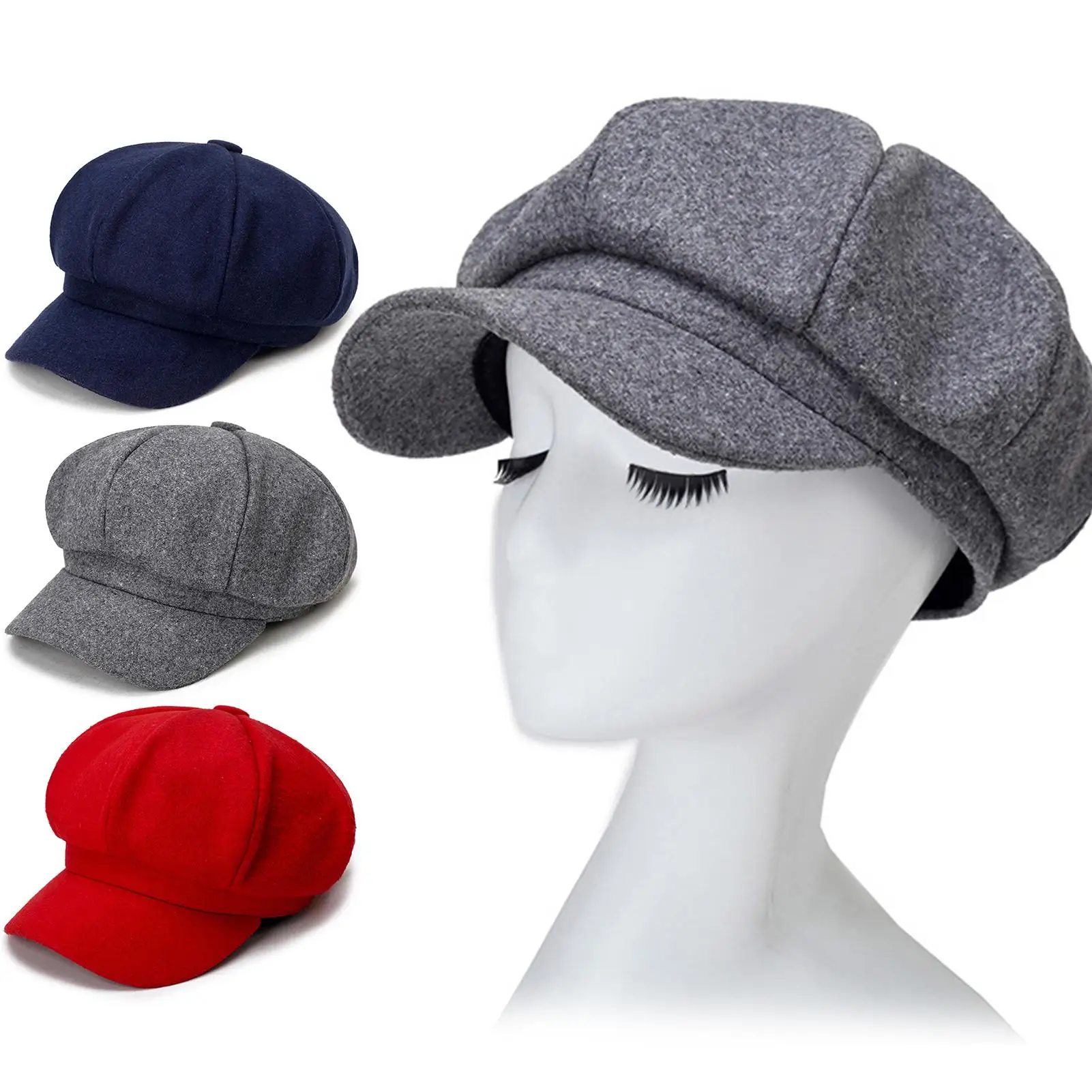 

Casual Girls Beret Hats Solid Color Wool Blended Octagonal Newsboy Caps Cool Street Brim Hat Outdoor Street Women Wool Berets