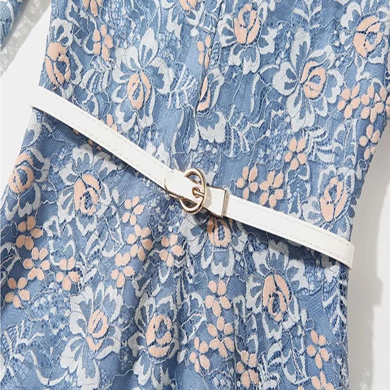 Женское ажурное платье элегантное винтажное кружевное с широкой юбкой весна 2019 |