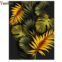 5d diamond painting golden black leaf abstract picture rhinestone diy embroidery diamond mosaic cross stitch home decoration