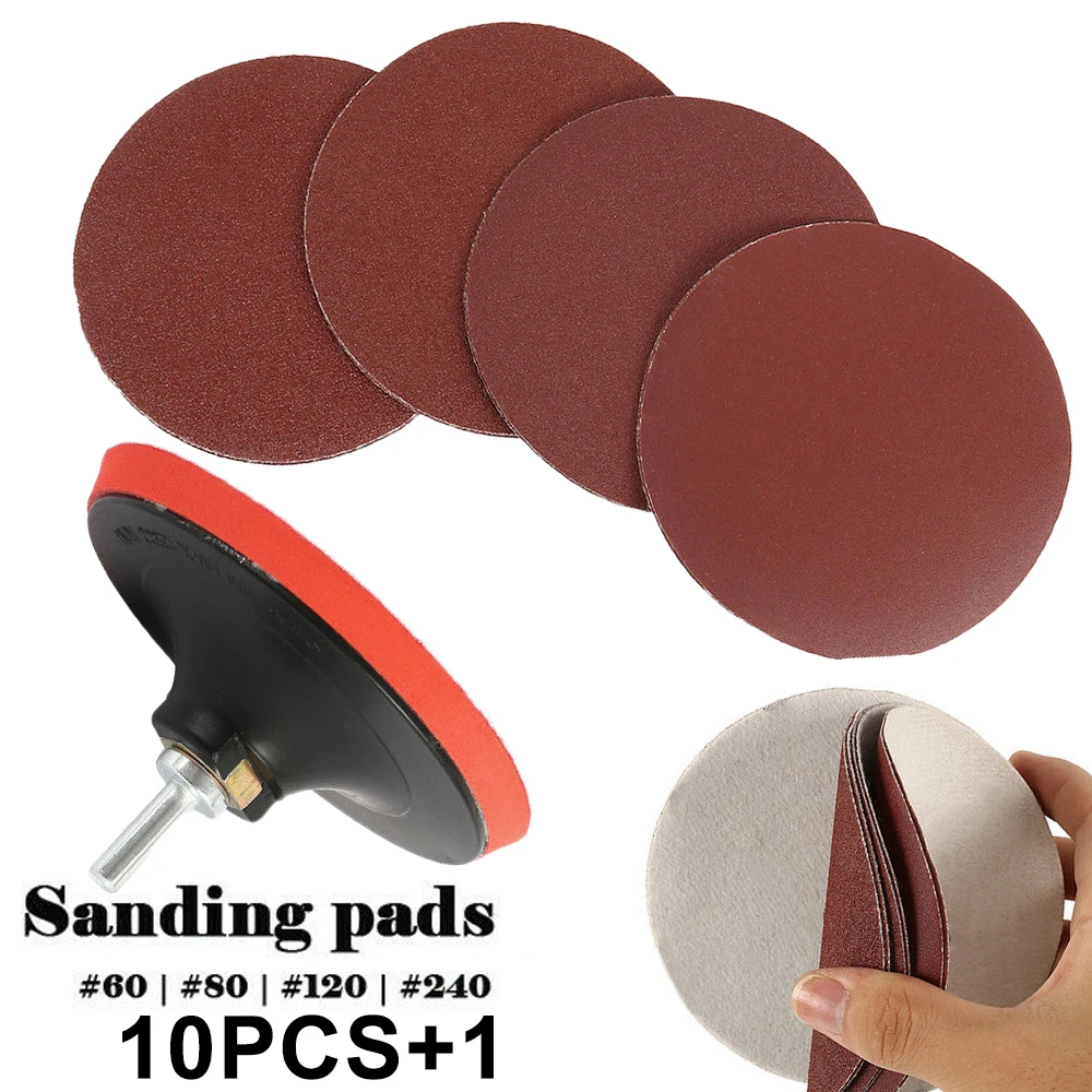 10PCS 5inch 125mm Grinding Sanding Discs 60/80/120/240 Grit For Angle Grinder Rubber Backing Pad Sander Hook Pad with M14 Thread