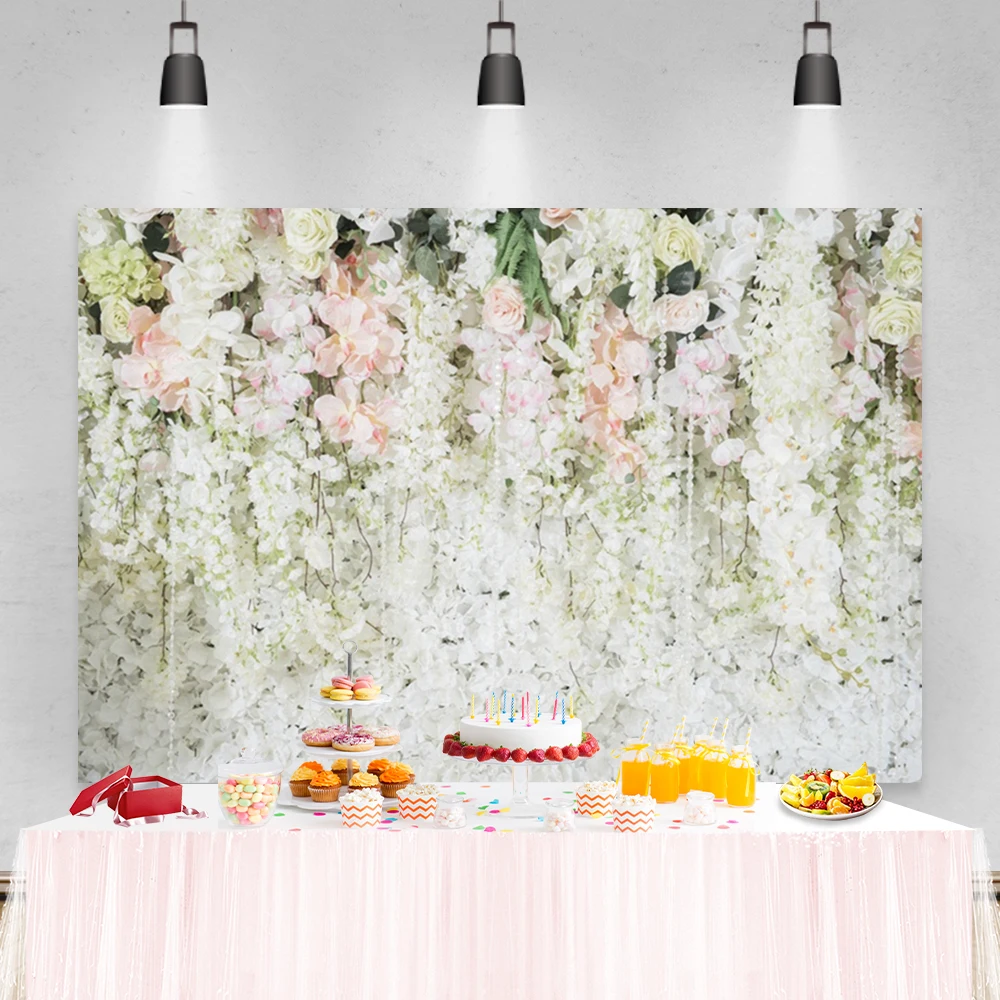 

Laeacco Свадебный белый цветочный настенный фон для церемонии День рождения Любовь портрет фотография фон для фотостудии