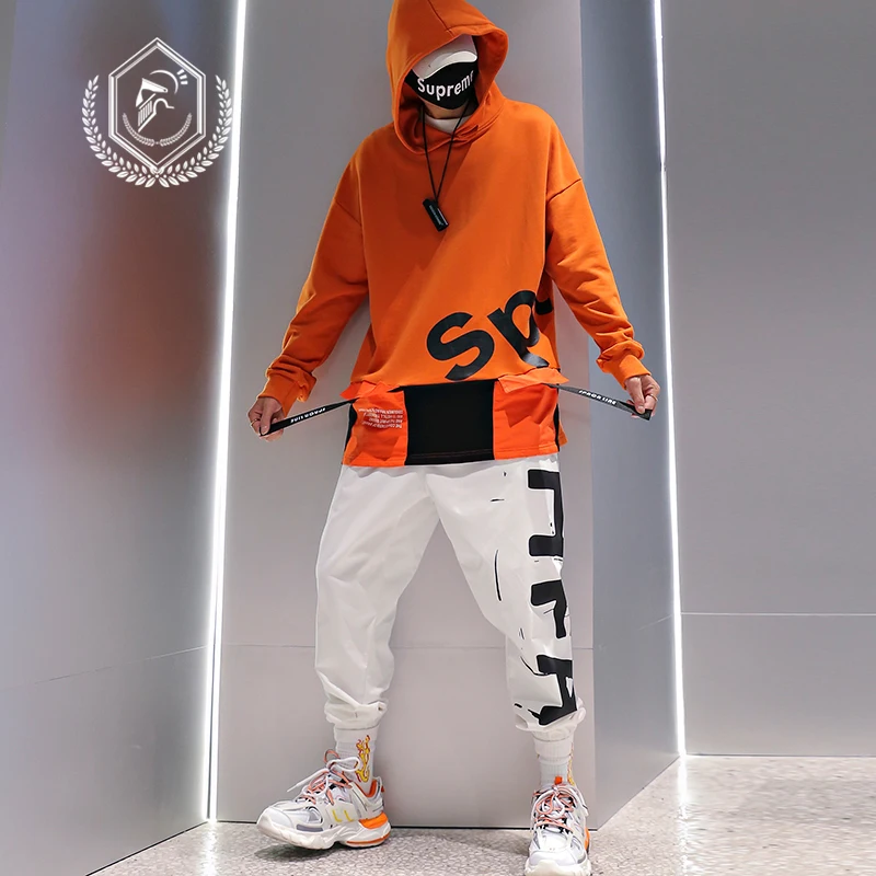 

Men Loose Sweatshirts Fashion Print Hip Hop Sets with Hooded