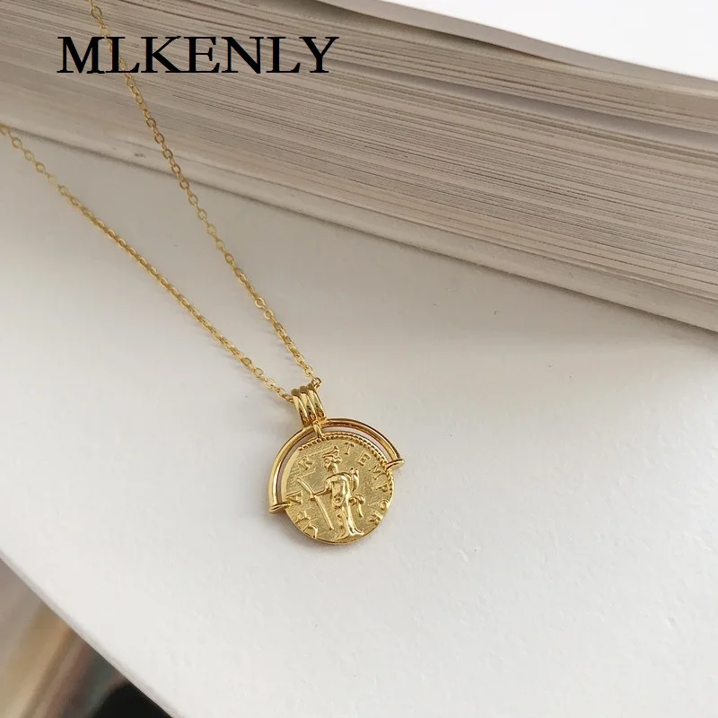 MLKENLY 925 Стерлинговое длинное серебряное ожерелье золотой клоун женский монета римский ветер ожерелье для девочек прекрасный красивый