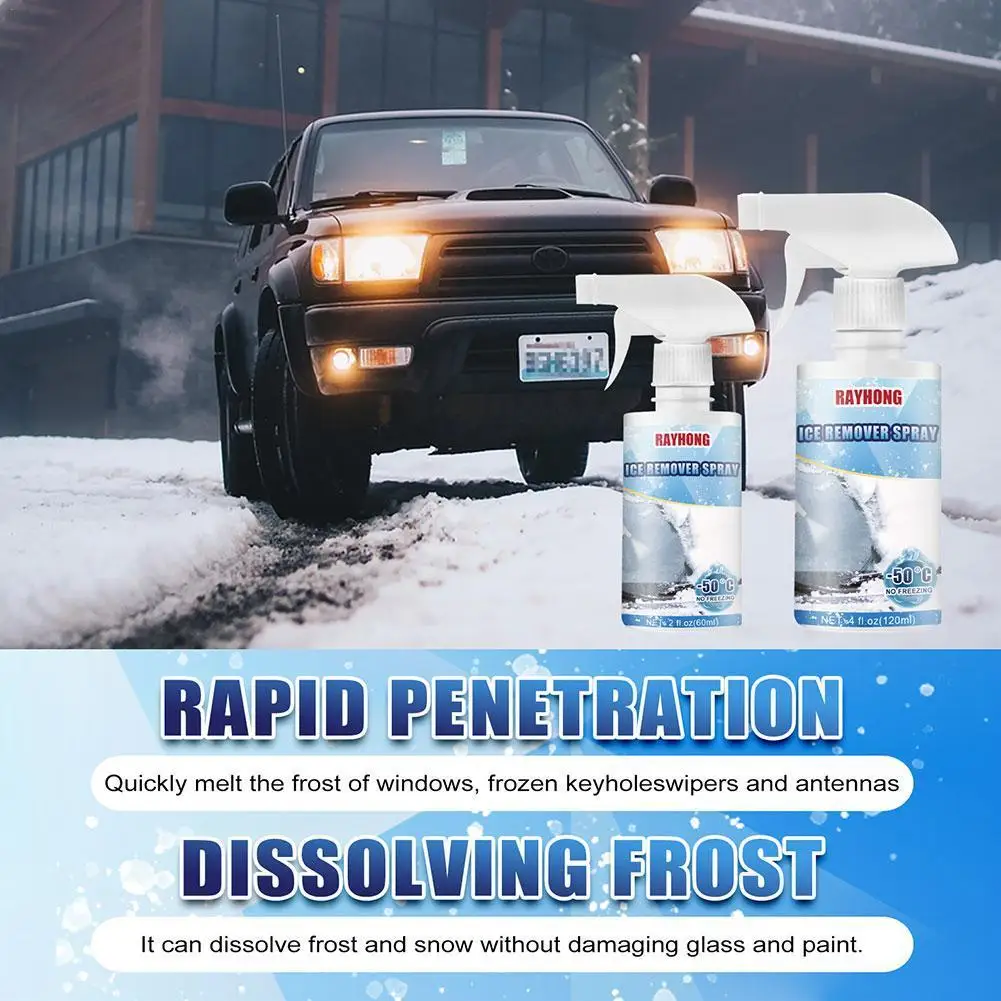 

Car Windshield De-icer, Window De-icing Spray, Melting Agent, Quick Defrost and Antifreeze, 60/120ml