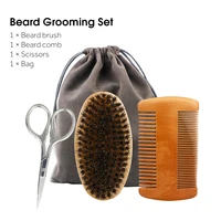 professional boar bristle wood beard brush hairdresser shaving brush men mustache comb kit with gift bag beard cleaning set