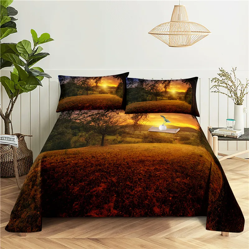 

Красивый закат 0,9/1,2/1,5/1,8/2,0 m Цифровая печать полиэстер кровать плоский лист с наволочкой принт Постельное белье