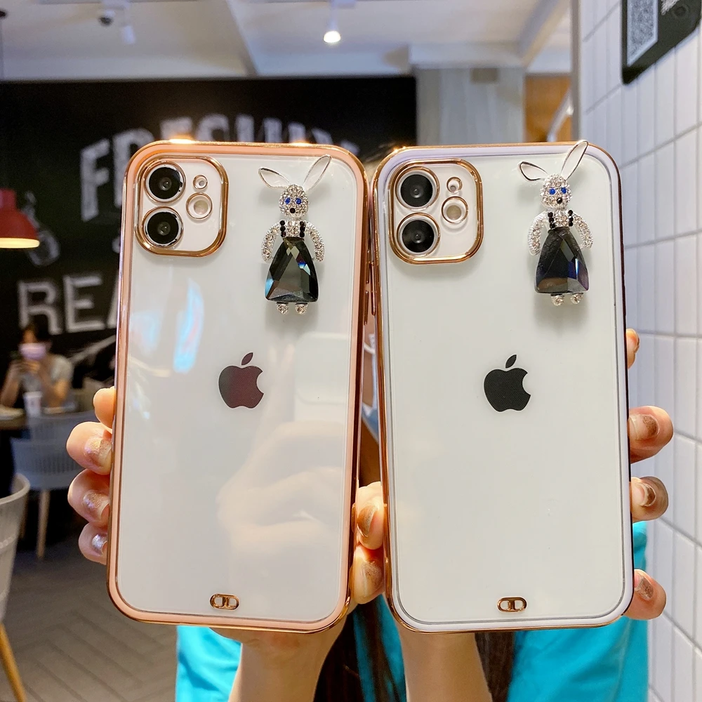 

Luxury 3D Gemstone Rabbit Fashion Brand Phone Case For iPhone 12 MINI 11 Pro XS MAX X XR 7 8 Plus SE 2020 Clear TPU Soft Cover