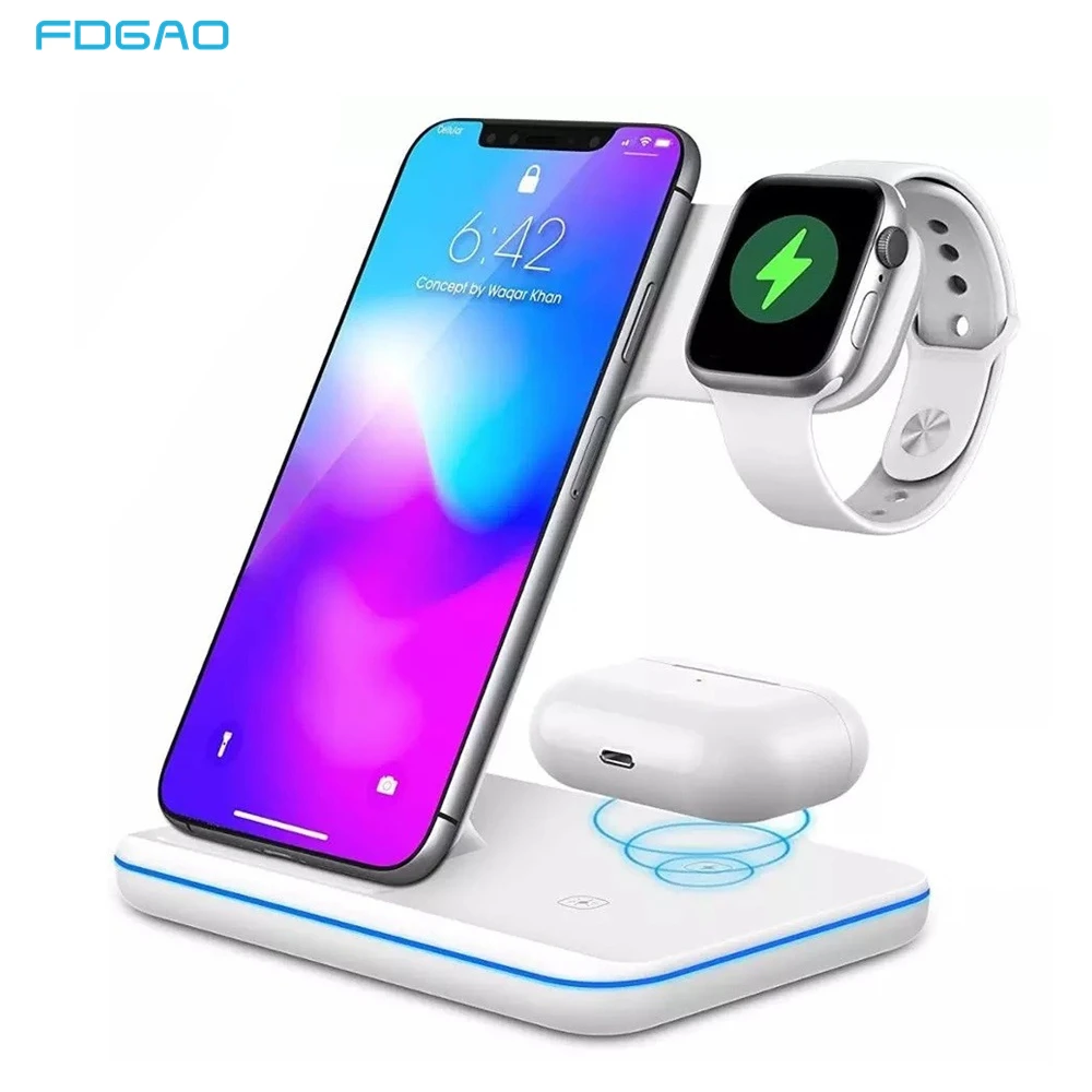 

15W Qi Wireless Charger For iPhone 12 11 XS XR X 8 Samsung S21 QC 3.0 3 in 1 Fast Charging Station for Apple iWatch Airpods Pro