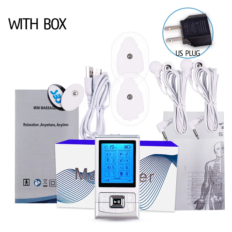 With box US Tens ems массажёр электростимулятор мышц электростимулятор физиотерапия машина двухканальный выход - Цвет: With box US