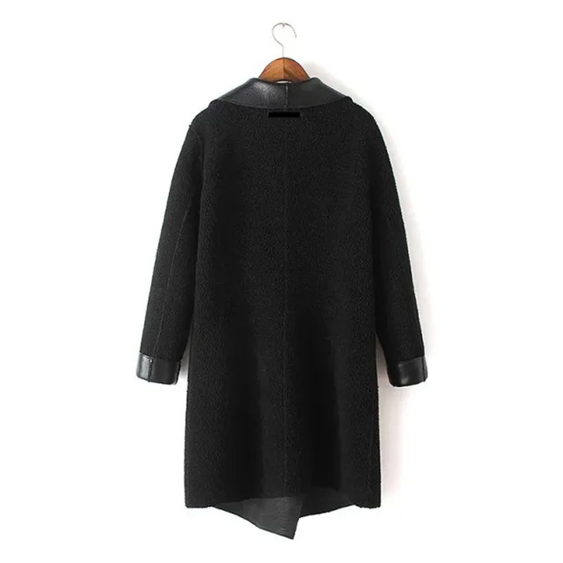 Женская зимняя куртка из искусственной кожи черная кашемировая ягненка