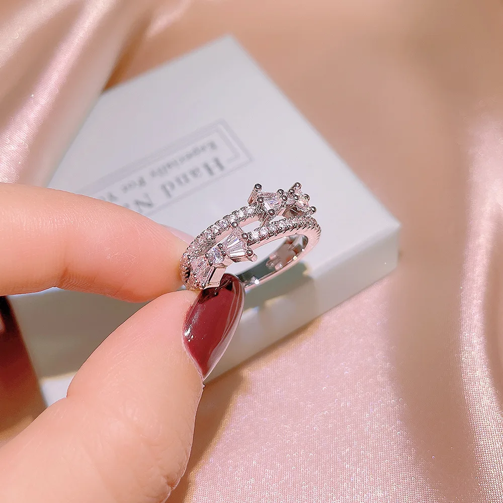 

925 silver Exquisite bow knot zircon ring for women temperament versatile white zircon ring party cookic gift