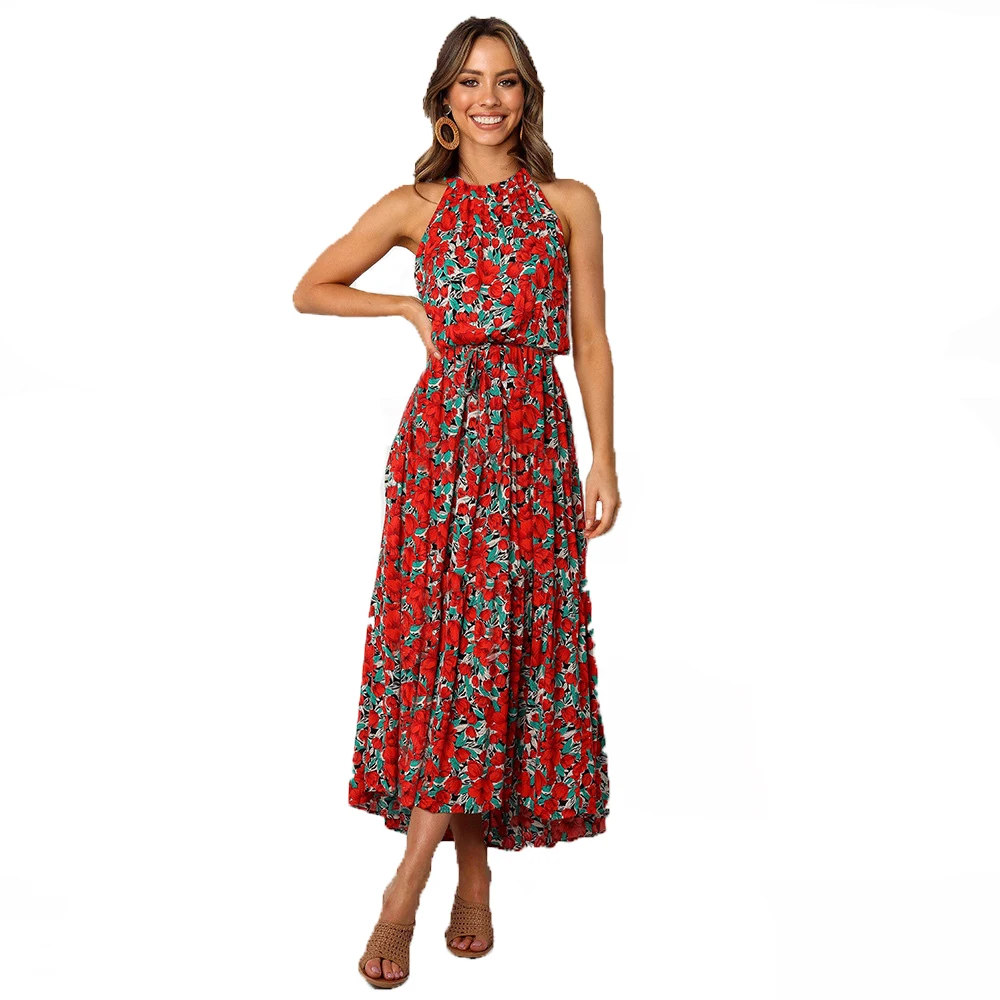 

Spring and summer women's long dress fashion sexy printed floral dress women