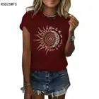 Женская футболка с коротким рукавом, футболка из мягкого полиэстера с надписью, круглым вырезом и принтом солнца, луны, парная футболка с коротким рукавом, лето 2021