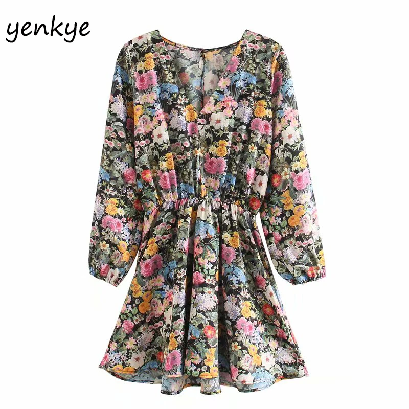 Женское платье с цветочным принтом разноцветное ТРАПЕЦИЕВИДНОЕ Летнее мини