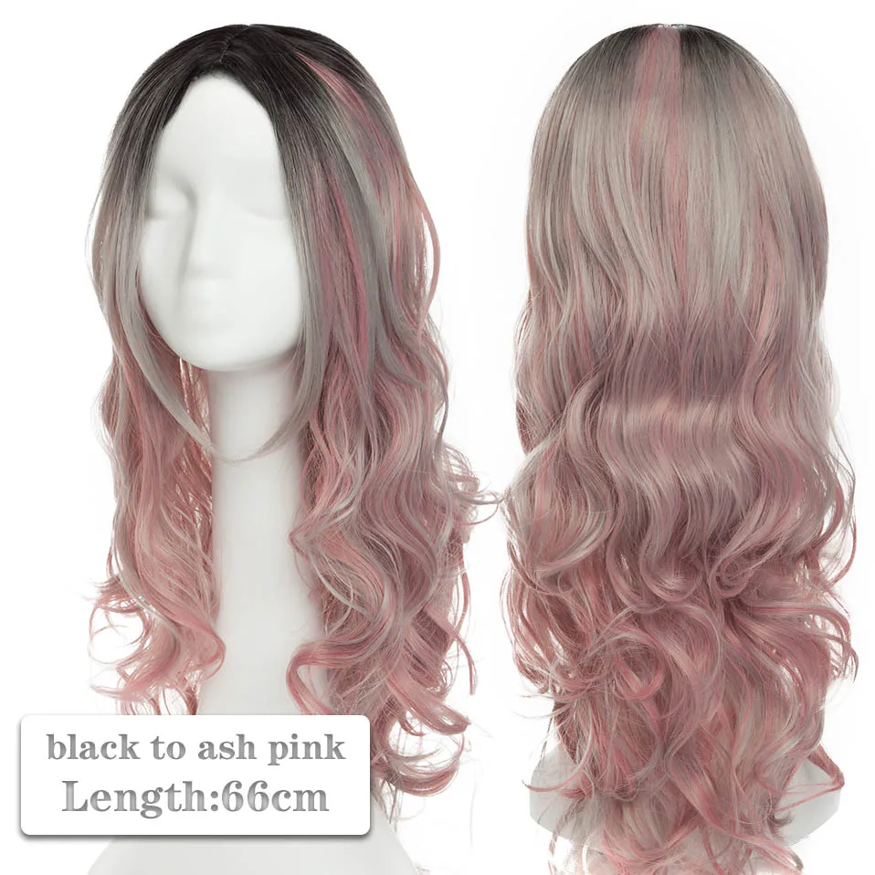 black to ash pink SNOILITE 80 см Длинные Синтетические волосы Аниме парик для женщин термостойкие волокна шиньон Розовый Красный Фиолетовый Прямые Вечерние парики для косплея - Цвет: black to ash pink