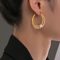 european personalized hollow track shaped puddle point drill earrings 14k gold temperament versatile stainless steel earrings