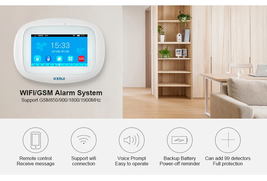 KERUI 7 дюймов TFT цвет дисплей Аварийная сигнализация wifi gsm ISO приложение для Android дистанционное управление дома охранной сигнализации Дым сенсор