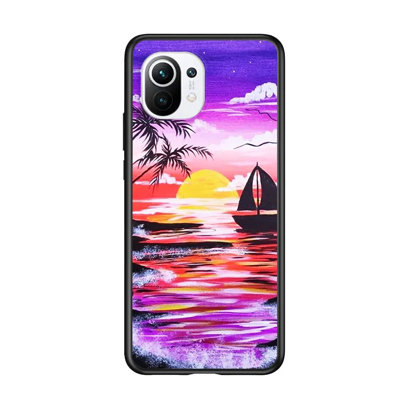 

Palm Tree Paint for Xiaomi Mi 11 10T Note 10 Ultra 5G 9 9T SE 8 A3 A2 A1 6X Pro Play F1 Lite 5G Black Phone Case