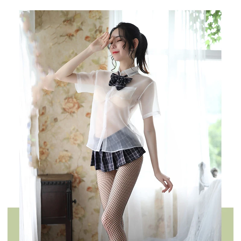 

See through British plaid skirt schoolgirl costume naughty Party erotic costume Sexy maid uniformes estudiantes cosplay skirt