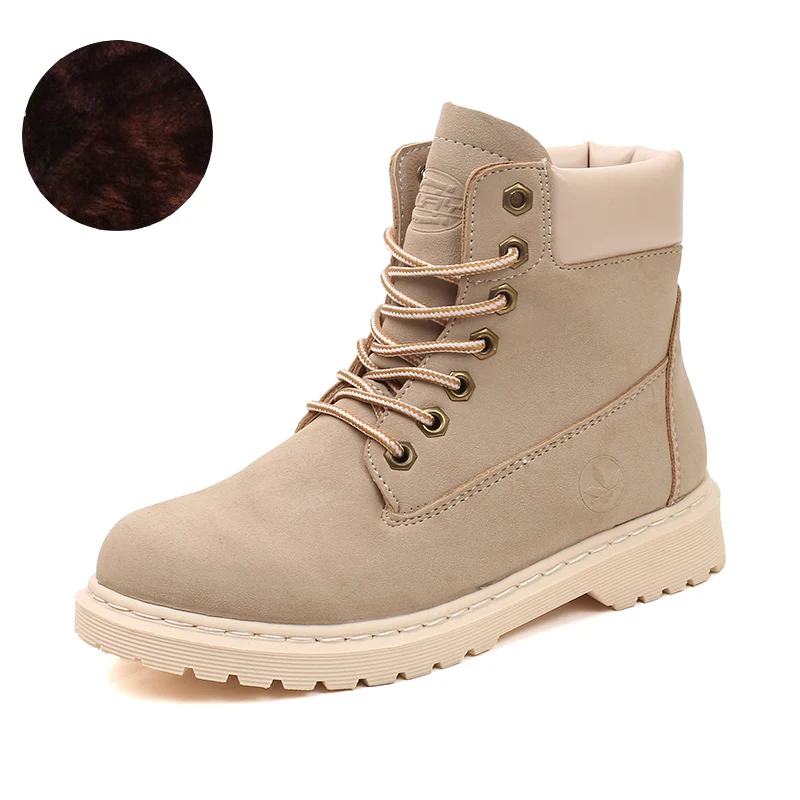 Beige plus cotton Г., новая популярная осенне-зимняя обувь женские ботинки на плоской подошве модные теплые женские ботинки Брендовые женские ботильоны - Цвет: Beige plus cotton
