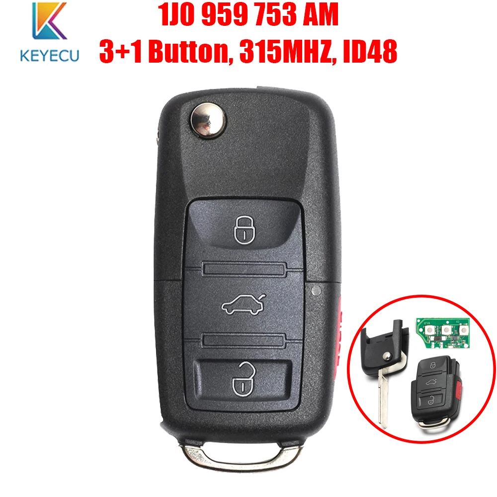 Keyecu 1J0 959 753 AM Автомобильный Дистанционный ключ для VW Beetle Golf Passat Jetta 315Mhz ID48 5FA008399-30