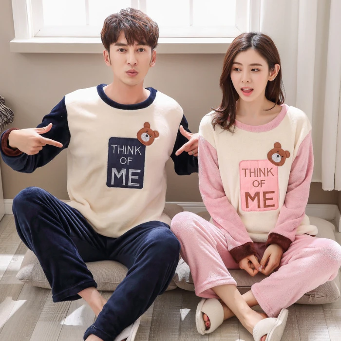 Пара пижам женские и мужские Фланелевые флисовые теплые осенне-зимние пижамы
