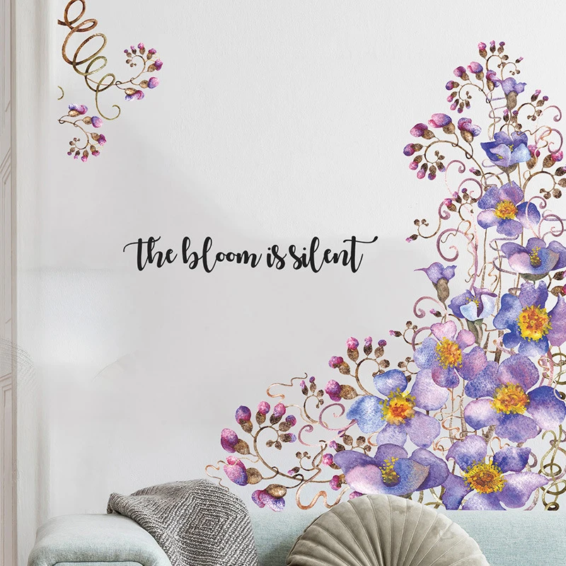 

Painted Purple Vine Wall Stickers Flower Decor For Girl's Bedroom Decal Home Living Room Decoration Vinyl adhesive Wallpaper Art