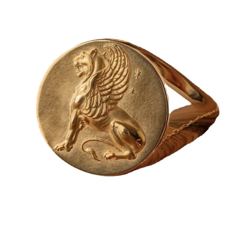 

2021 new golden lion retro style animal men's ring popular trendy ring