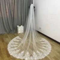 new custom made luxury 4m wedding veils with lace applique edge long cathedral length veils one layer tulle custom made veil