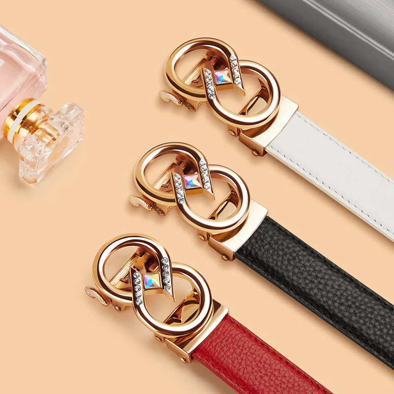 Кожаный женский ремень с автоматической пряжкой Высококачественный брендовый